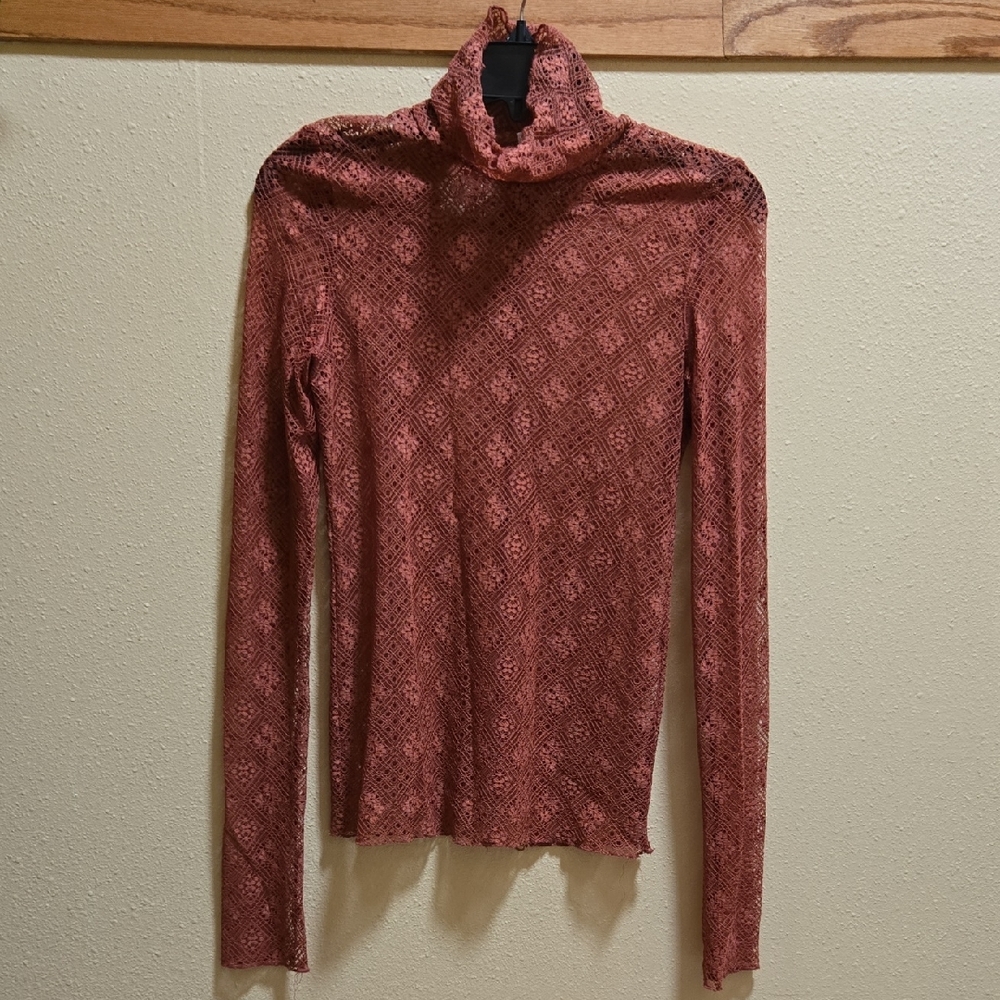 Free People Rust Lace Turtleneck